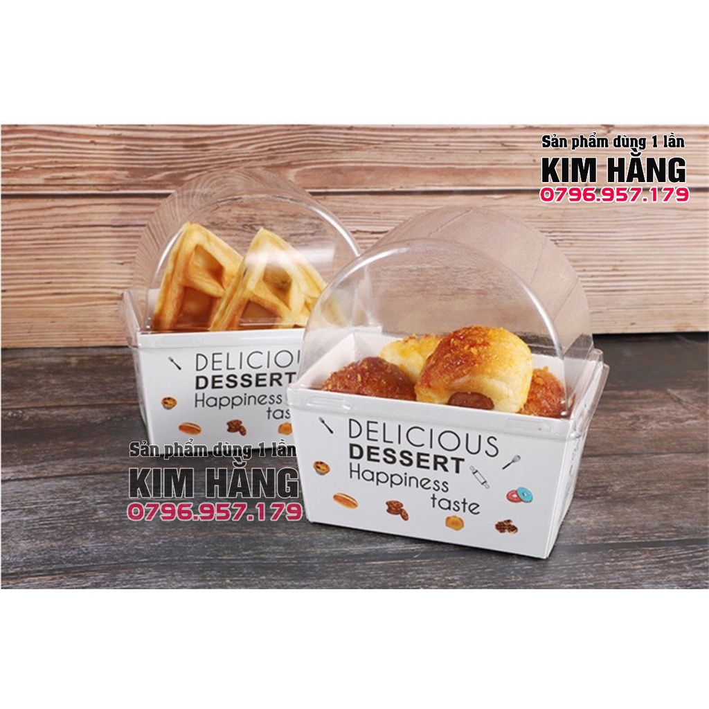 Set 50 hộp giấy kraft Delicus nắp cầu , hộp kraft đựng hamburger , đựng bánh mì sandwich, đựng bánh bông lan ,....