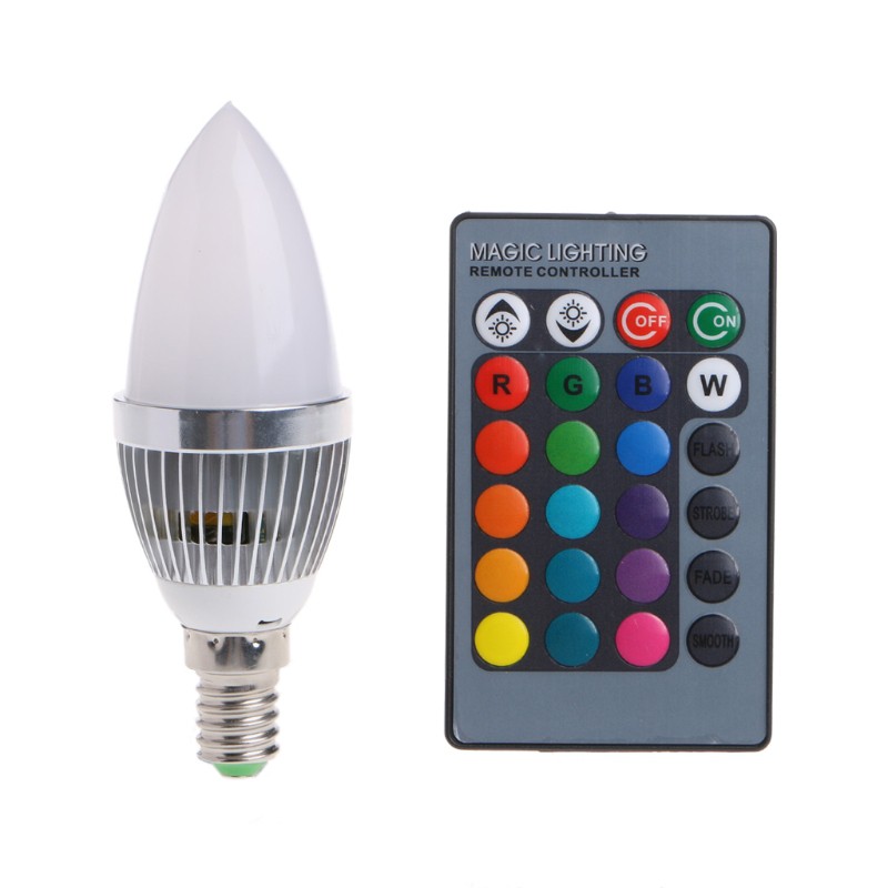 Bóng đèn LED E12 3W RGB 15 màu đổi màu điều khiển từ xa