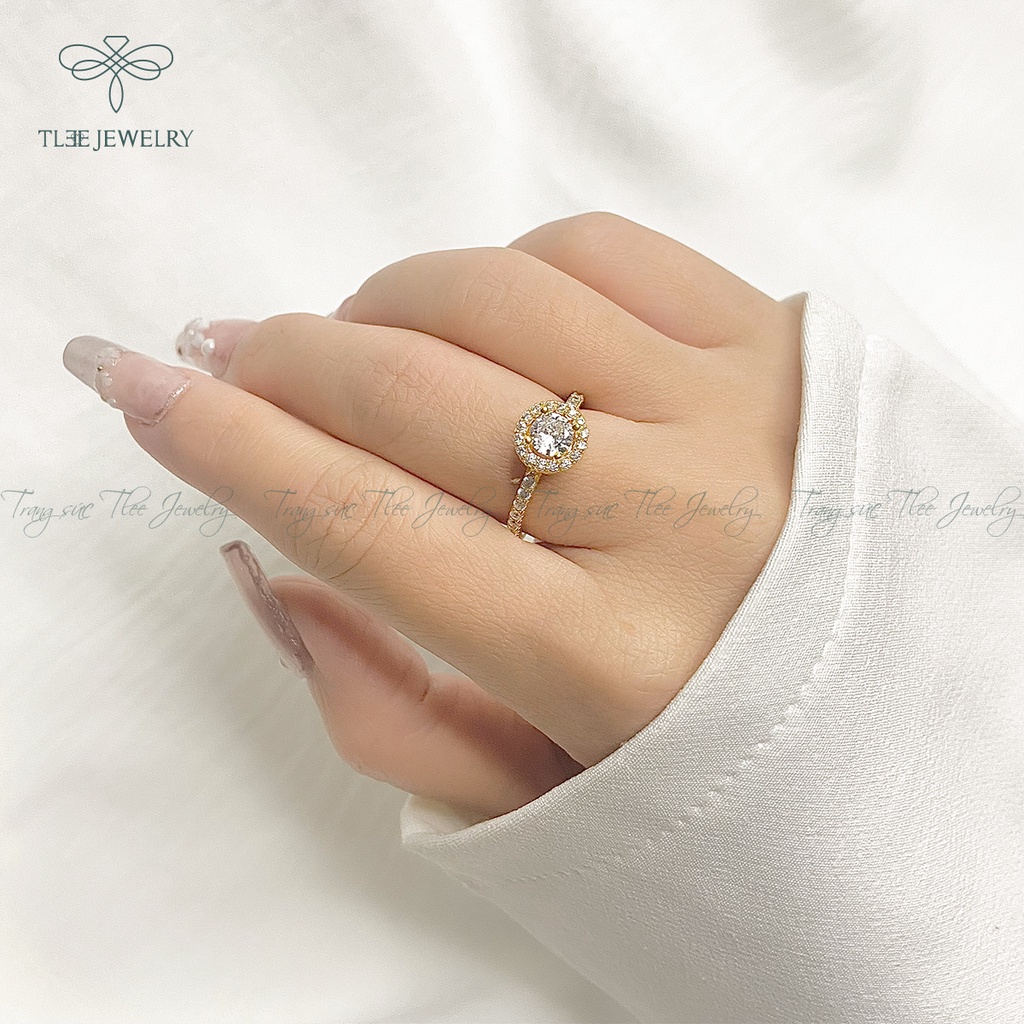 Nhẫn bạc nữ TLEE đá tròn mạ vàng 14k sang trọng NCJ A0131