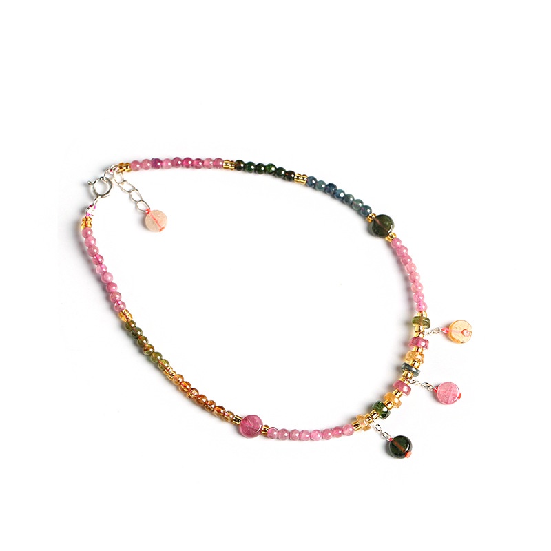 [Hàng Mới Về] Lắc Chân Bạc S925 Đính Hạt Tourmaline Tự Nhiên Thời Trang Xuân Hè Cho Nữ