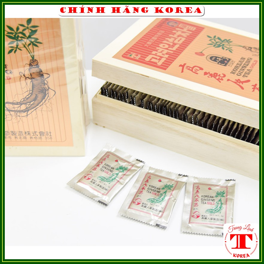 Trà sâm hộp gỗ Okinsam, hộp 100 gói - Trà hồng sâm hàn quốc chính hãng, tranglinh