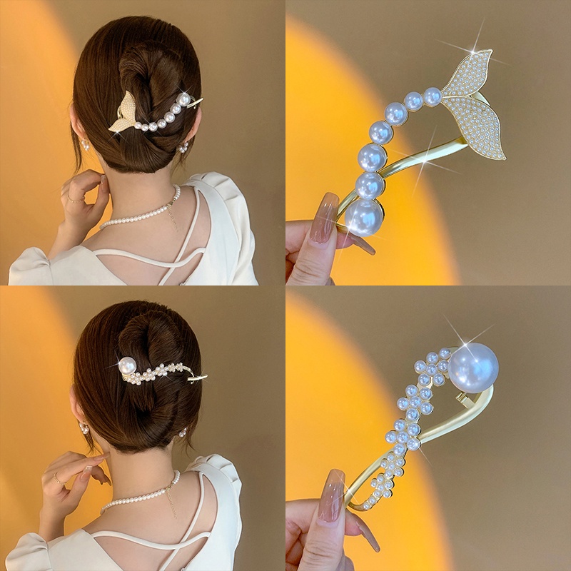 Kẹp Tóc Hình Nơ / Cá / Hoa Đính Ngọc Trai Xinh Xắn Cho Nữ