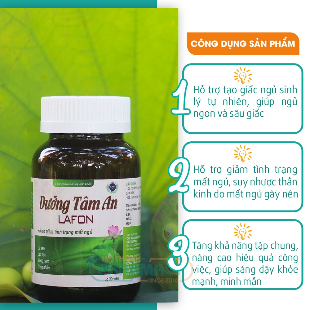 Mất ngủ Dưỡng tâm an Lafon thuốc ngủ sâu hỗ trợ ngủ ngon cho người khó ngủ giúp ngủ ngon và sâu giấc, Hộp 30 viên