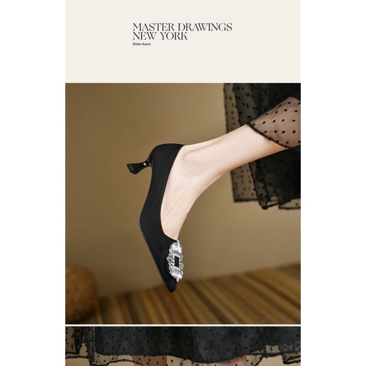 (KÈM ẢNH THẬT) 6628 Giày cao gót da lộn 3,5cm mũi nhọn khoá đá BIG SIZE 41-43