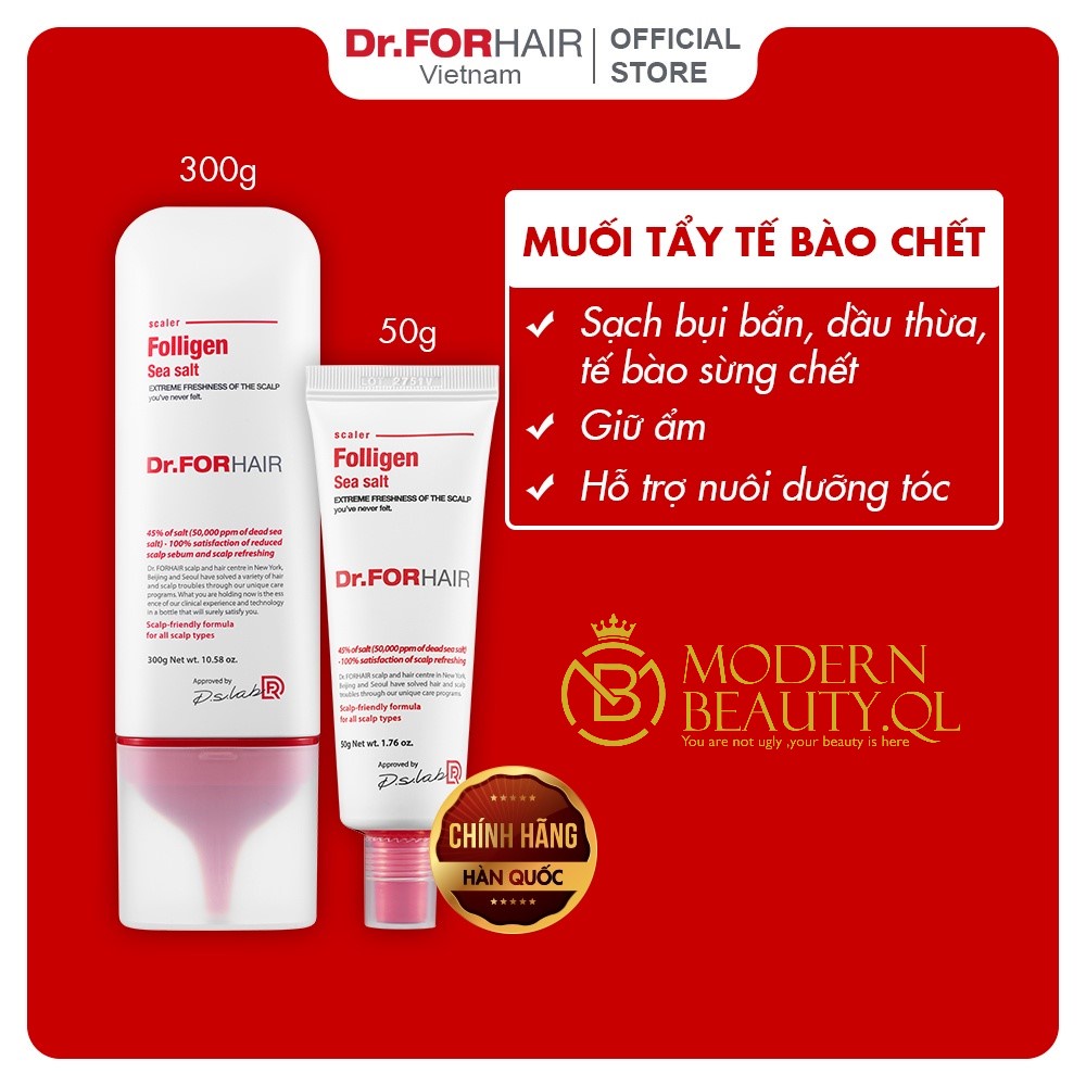 Muối tẩy tế bào chết da đầu, giúp giảm gàu, giảm rụng và hỗ trợ mọc tóc Dr.FORHAIR Sea Salt Scaler 50g