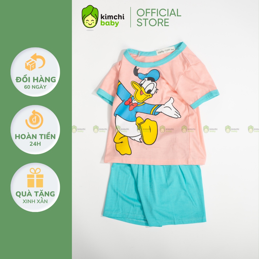 Đồ Bộ Bé Gái, Bé Trai Minky Mom Vải Thun Lạnh Hoạt Hình Mickey Cổ Viền, Bộ Cộc Tay Mặc Nhà Cho Bé MKM2217