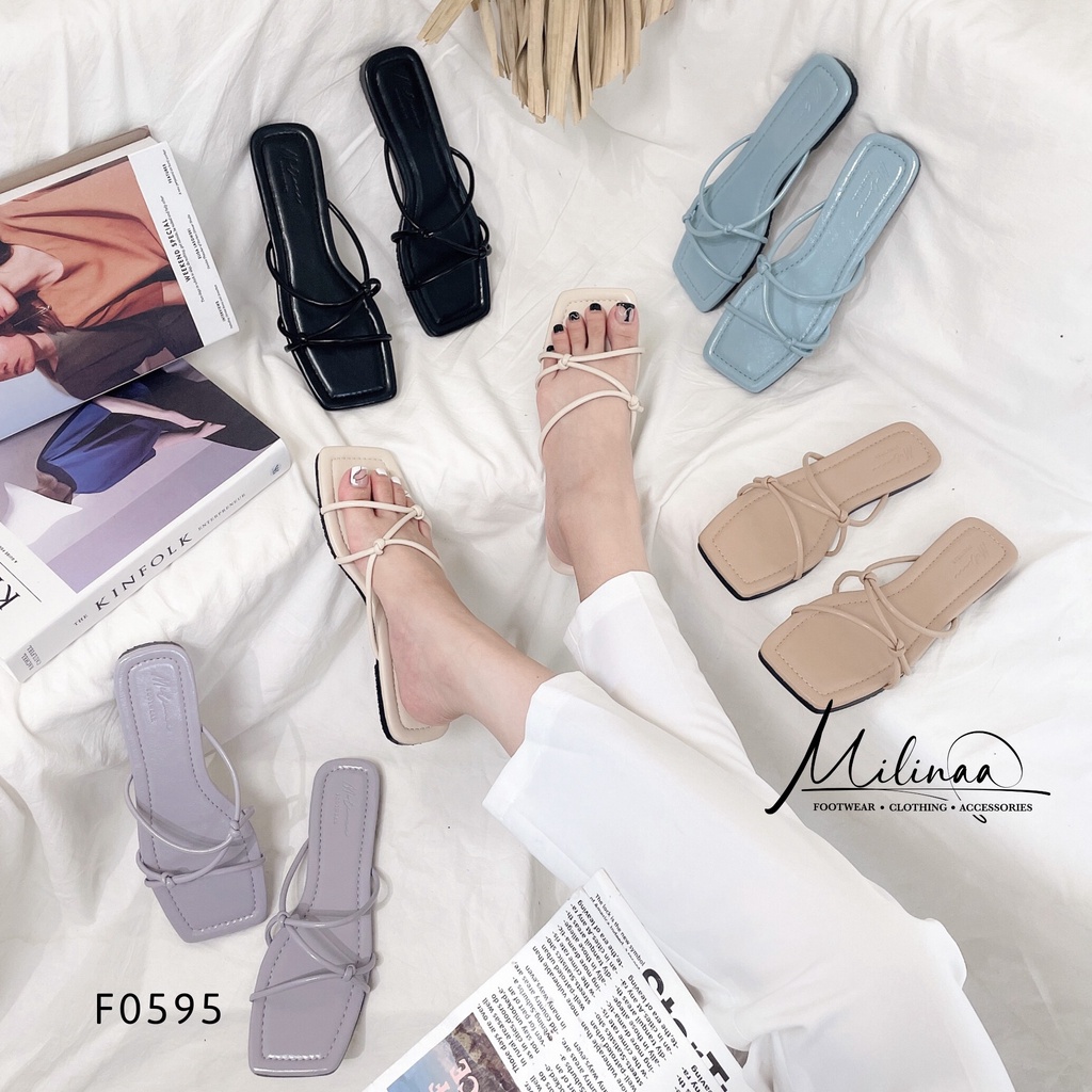 DÉP NỮ ĐẾ BỆT QUAI MÃNH ĐAN CHỮ N CỘT RÚT DA MỀM ÊM CHÂN F0595