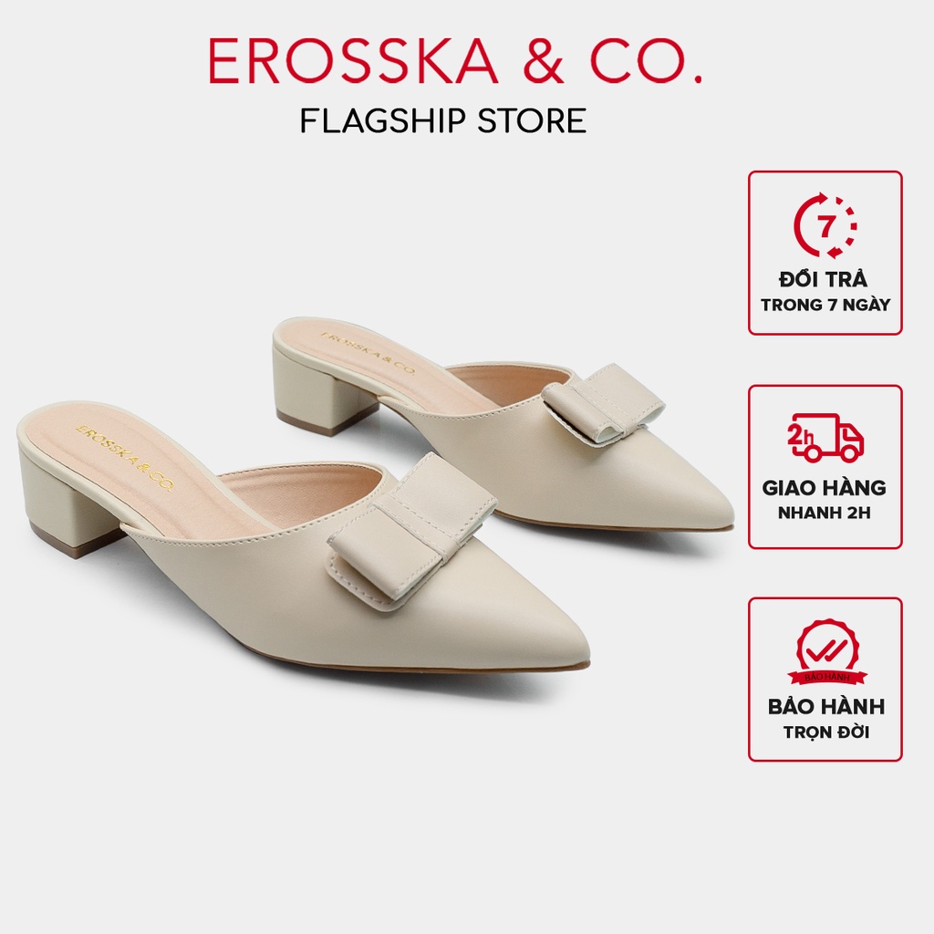 Erosska - Dép sục nữ đính nơ gót vuông cao 4cm màu nude _ EH033