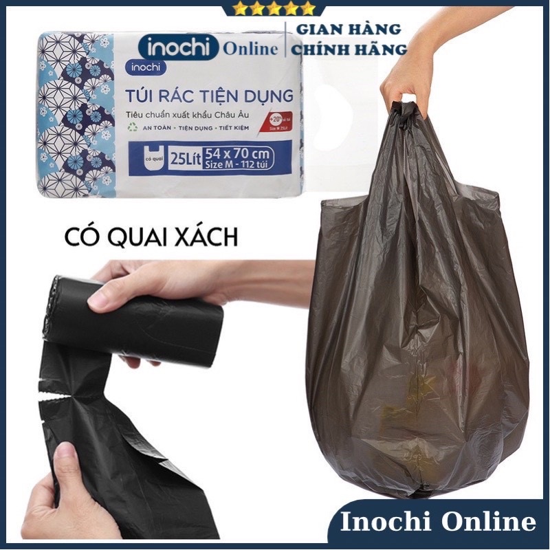 Túi đựng rác tự phân hủy   sinh học Inochi Có Quai Màu Đen Dài Hơn 20% 10L 25L 50L cho thùng rác
