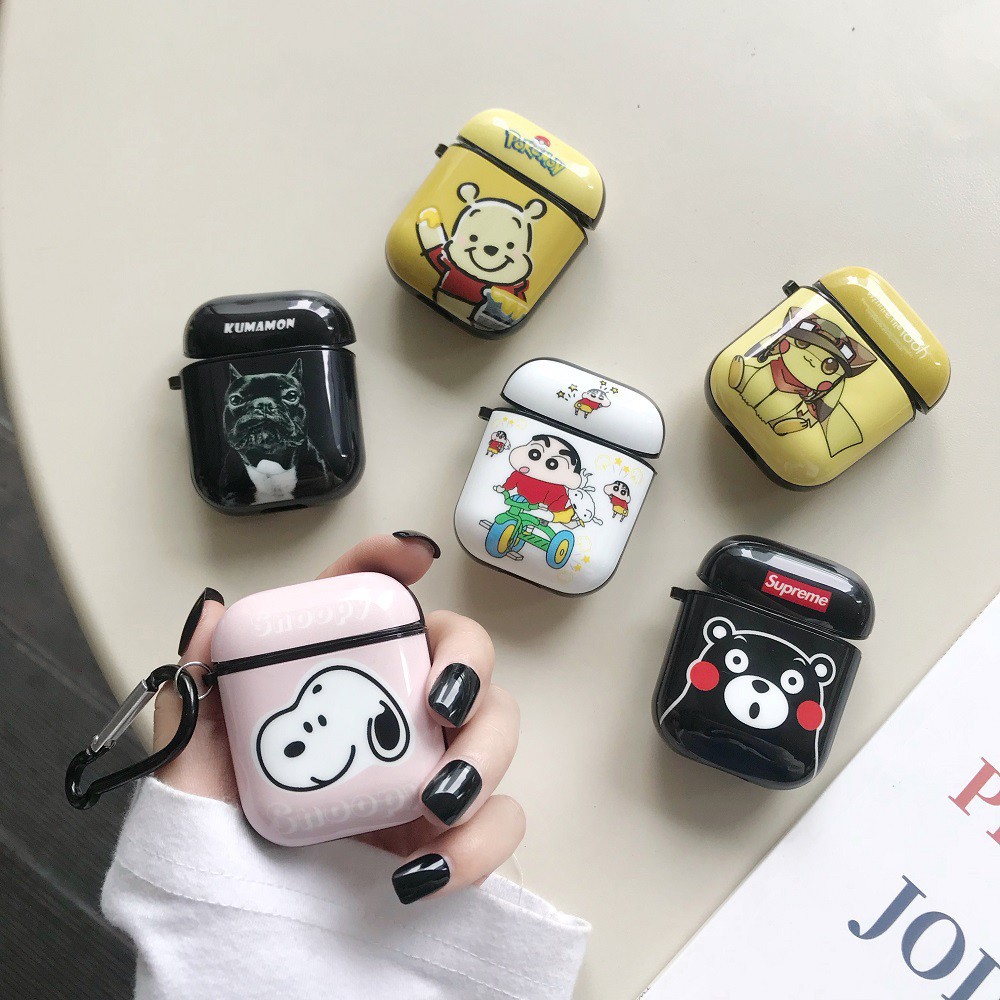 Japanese Anime airpods case cartoon Pikachu Kumamon winnie the pooh crayon shin-chan snoopy protective cover for airpods 1 2 soft