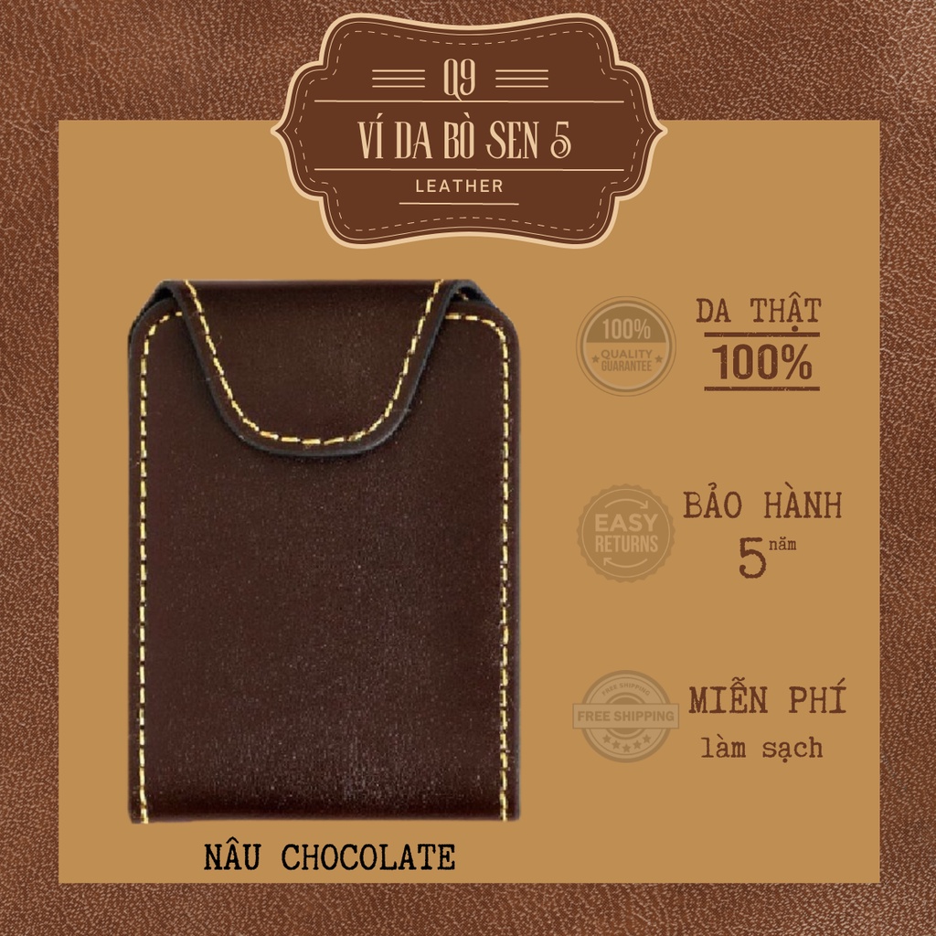 Ví da nam Q9 LEATHER Ví Sen 5 da bò thật cao cấp Màu Nâu Chocolate Vintage
