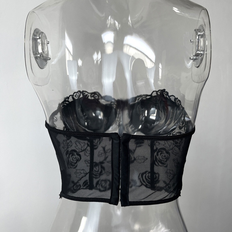 Áo Lót Ren Lưới Xương Cá Thêu Hoa Hồng Gợi Cảm Cho Nữ