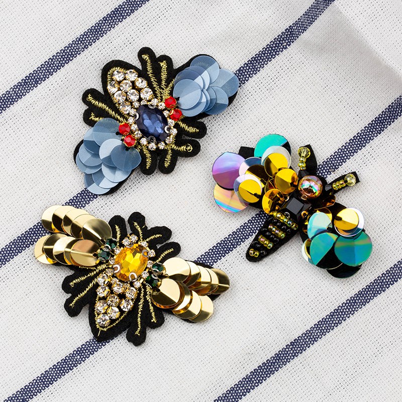 Qiao Miếng Vá Quần Áo Đính Hạt Cườm Pha Lê Hình Con Ong Thời Trang May Vá Thủ Công DIY