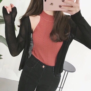 Áo Khoác Len Dáng Ngắn Cổ Tim
