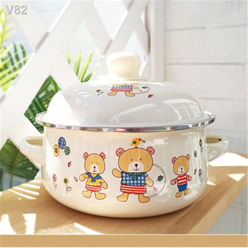 ♚◕Nồi tráng men ba đáy dày súp phẳng hầm lẩu bếp từ ga chung