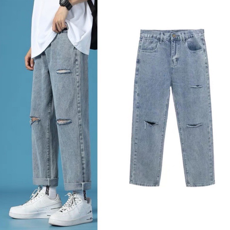 Quần jean nam, quần jeans baggy rách Gấu + Rách gối RĐ-01-Trend Clothing!
