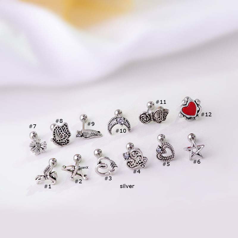 1 Khuyên Tai Hình Hoa Hồng Bướm Phong Cách Vintage Bằng Thép Không Gỉ