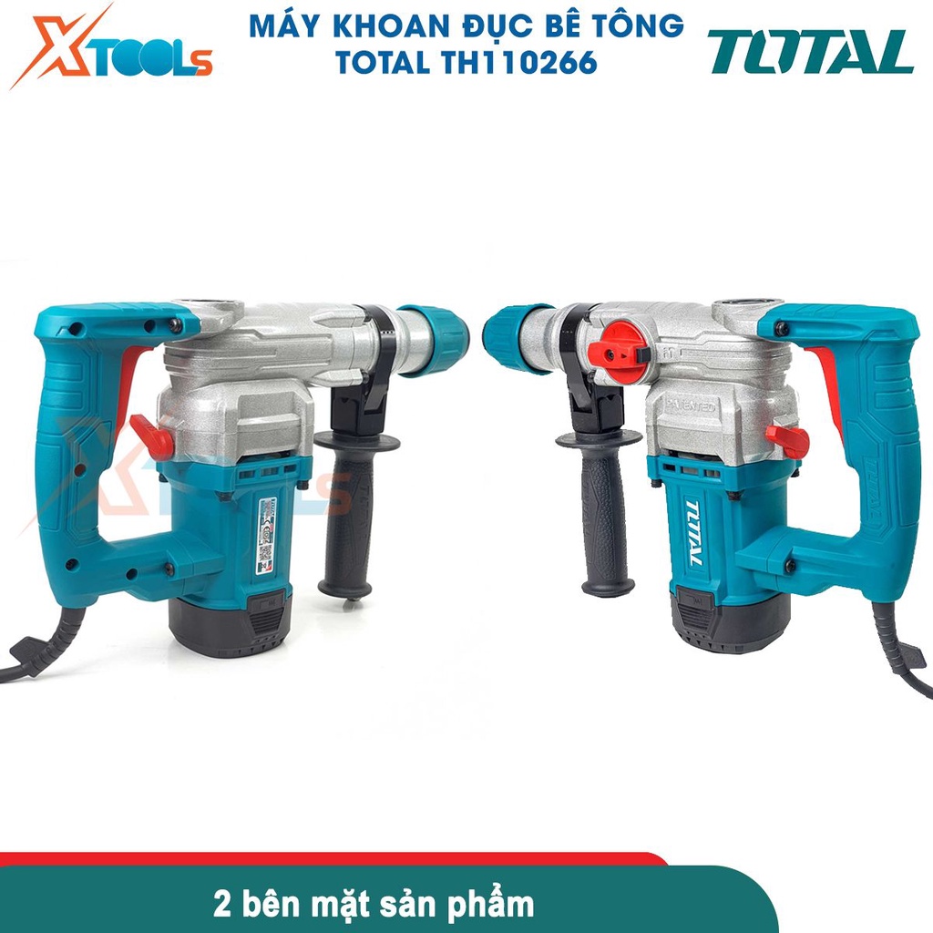 Máy khoan đục bê tông TOTAL TH110266 1050W, đầu gài mũi SDS plus, kèm 3 mũi khoan 2 mũi đục [CHÍNH HÃNG][XTOOLS]