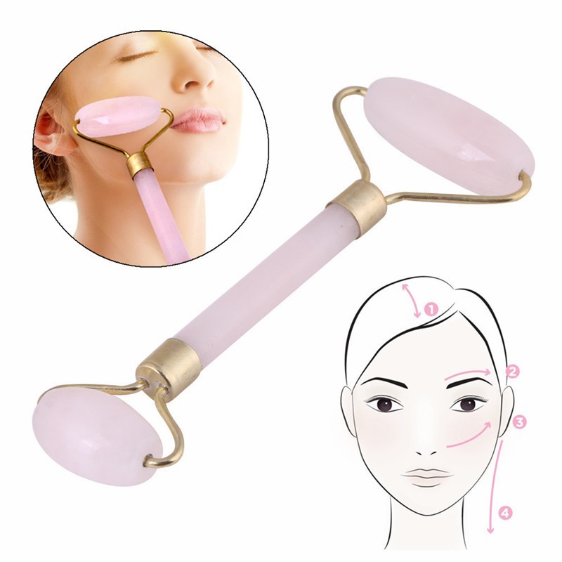 Cây lăn mát-xa mặt 2 đầu bằng đá thạch anh hoa hồng