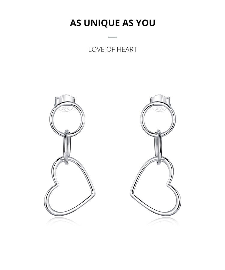 Khuyên Tai Bamoer SCE916 Dáng Dài Chất Liệu Bạc 925 Thiết Kế Hình Trái Tim Tối Giản Cho Nữ