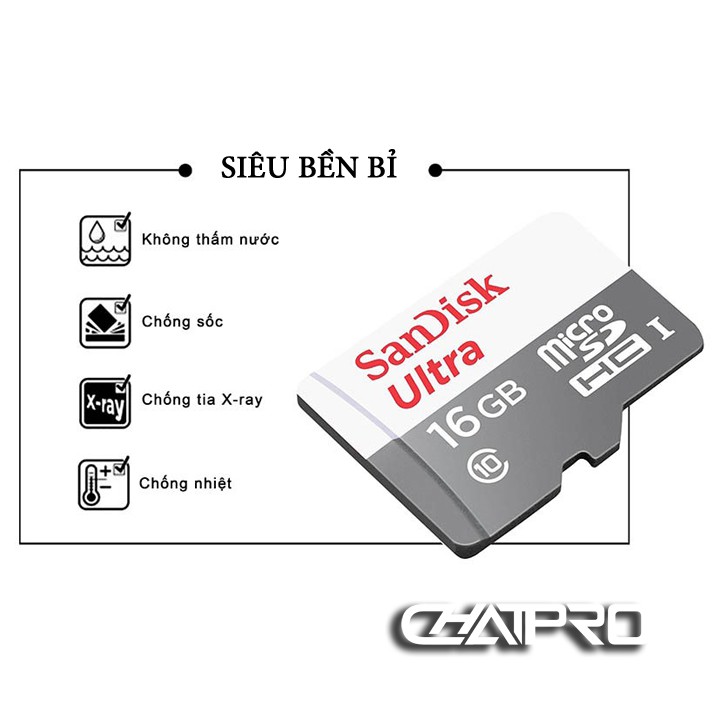 Thẻ nhớ 16GB Micro SDHC SanDisk 80Mbs Class 10 - Full HD Video chính hãng