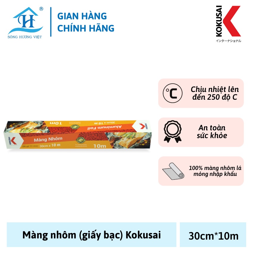 Màng nhôm (giấy bạc) KOKUSAI, chịu nhiệt, dùng nướng thực phẩm an toàn sức khỏe - Hàng chính hãng Sông Hương Việt