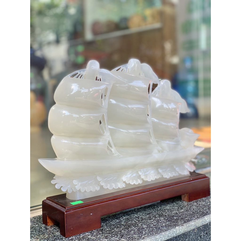 Tượng Thuyền Buồm Ngọc Onix Trắng 40*30cm Nặng 5,5kg Tặng kèm đế gỗ  ⚡FREESHIP + QUÀ 35K⚡ Giá Gốc, Đá Nguyên Khối,.