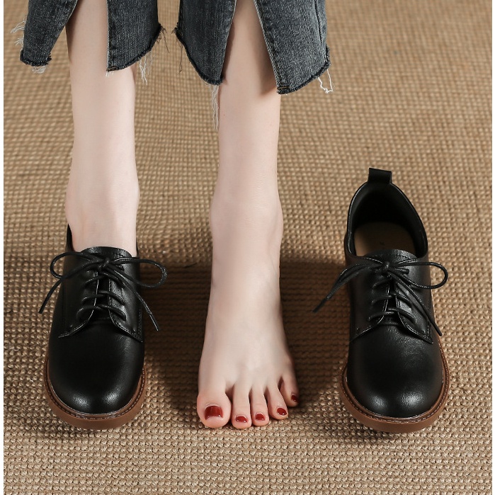 Giày Da Đế Dày Buộc Dây Kiểu Anh Thiết Kế Trẻ Trung Cho Sinh Viên