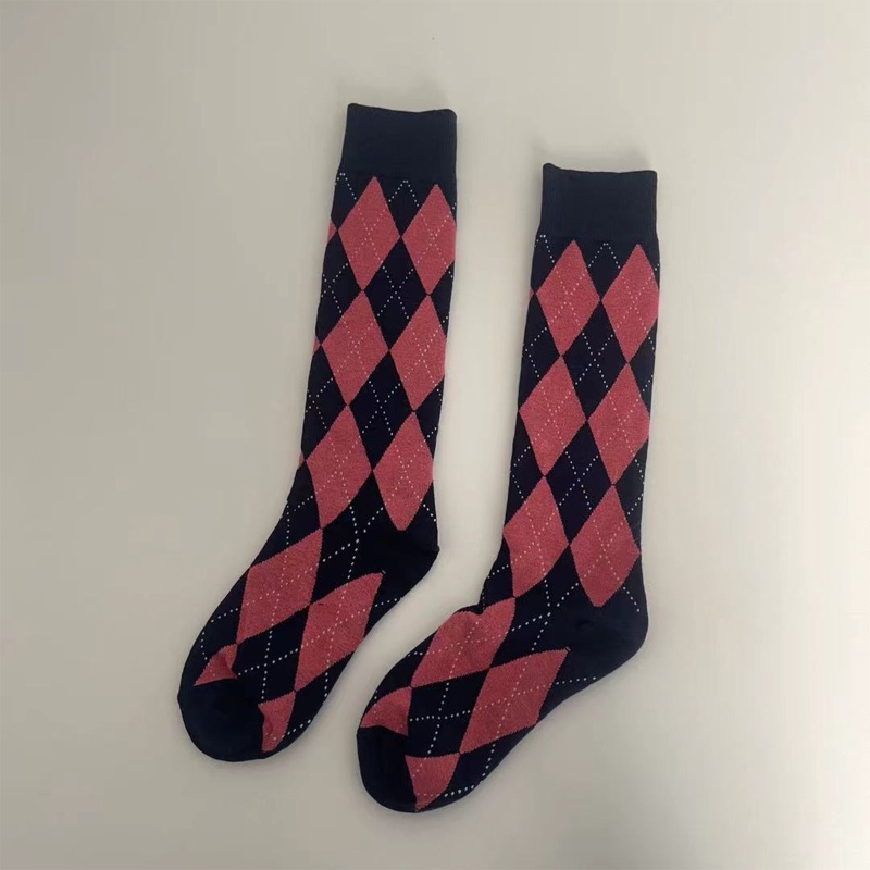 Vớ Cotton Cao Đến Đầu Gối In Họa Tiết Kim Cương Nhiều Màu Phong Cách Preppy Nhật Bản Cổ Điển Cho Nữ