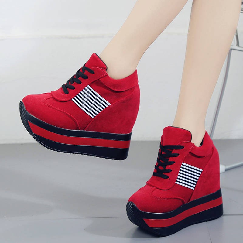 ♠☬Giày Thể Thao Đế Xuồng 12cm Màu Trắng Đen Phong Cách Hàn Quốc❤️