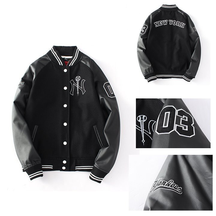 Áo khoác bomber NI03 Varsity Jacket vải nỉ phối tay da, áo bomber bóng chày nam nữ unisex form rộng