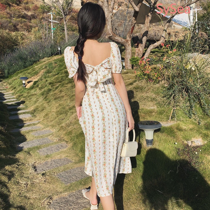 Đầm Hoa Phối Nơ Phong Cách Vintage Thời Trang Mùa Hè