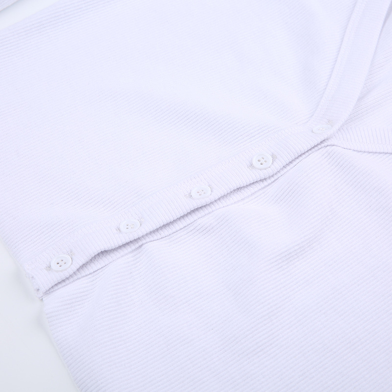 Áo Croptop Chất Liệu Cotton Tay Dài Cổ Chữ V Phối Nút Thời Trang Mùa Thu Cho Nữ