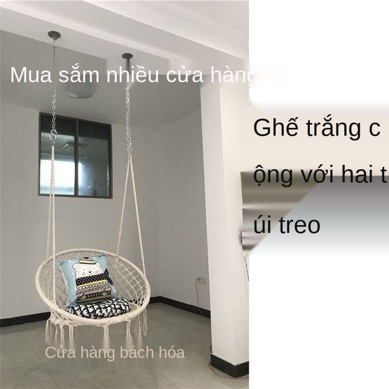 Ghế treo Bắc Âu màu đỏ ròng giỏ nôi dây bông dệt tua trong nhà đơn ban công lười xích đu