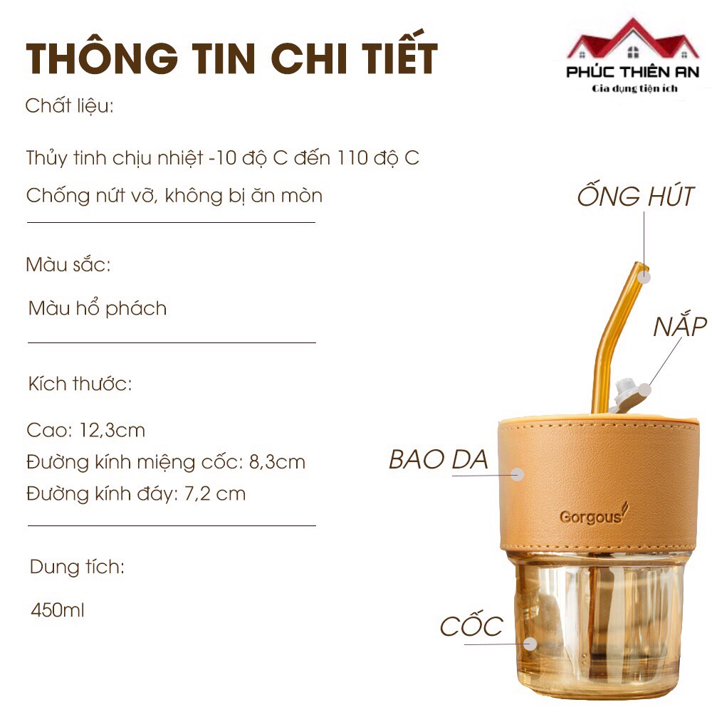 Ly, cốc thuỷ tinh uống nước có ống hút - Sang trọng, siêu bền, tiện dụng