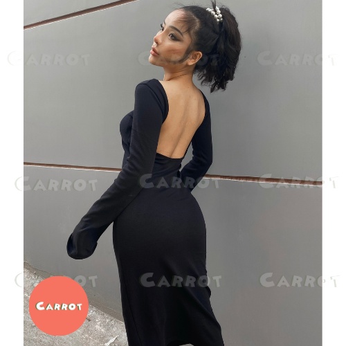 Đầm body sexy tay dài ôm hở lưng chất co giãn váy nữ tôn dáng sáng da chất xịn co giãn tốt carrotxinhdep | BigBuy360 - bigbuy360.vn