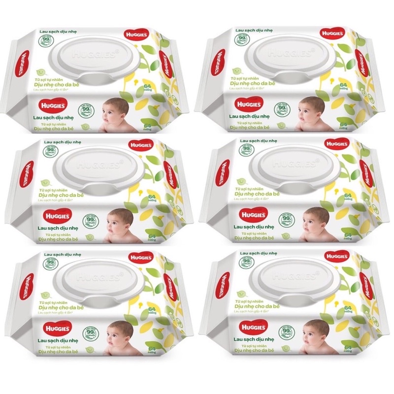 Combo 6 gói Khăn ướt Huggies 64 miếng  hàng tách khuyến mãi