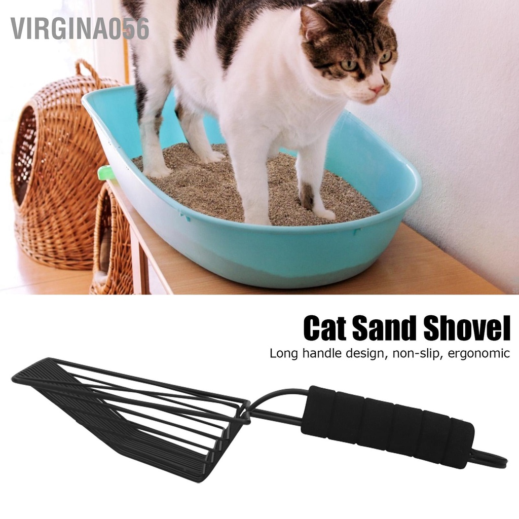 Virgina056 Kim loại có thể tái sử dụng Cát xả cát Muỗng Sifter Xẻng Vật làm sạch Mèo vật nuôi Màu đen