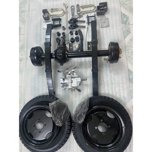 Bộ cầu sau chế xe 3 bánh,số kép 2 tầng,cầu bổ đôi dài 65cm-120cm,số kép dùng cho động cơ 100,110,125cc,cốt 17mm