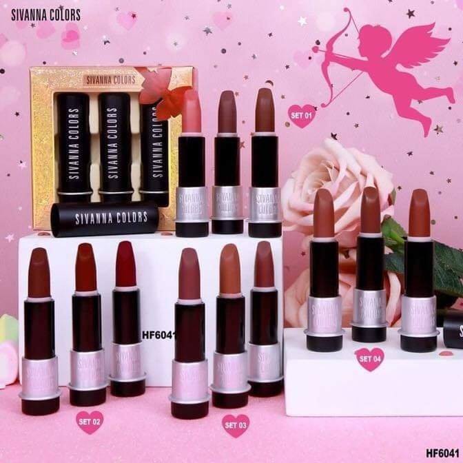 [3 Cây] Set Son Lì Sivanna Peach pro Lover Lip Set HF6041