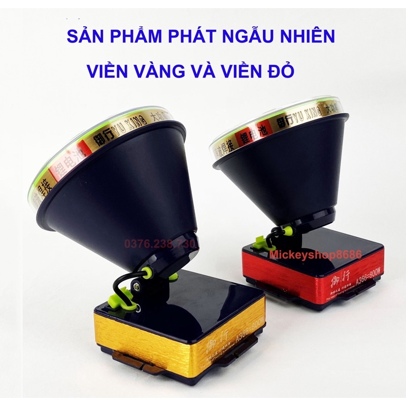 Đèn pin đội đầu siêu sáng A366 bóng led 800W, pin khủng, chống nước mưa ánh sáng trắng ánh sáng vàng đèn soi ếch