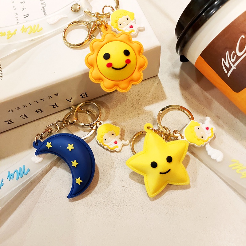 Móc Khóa PVC Ba Chiều Hình Mặt Trăng/Ngôi Sao/Mặt Trời Dễ Thương Sáng Tạo