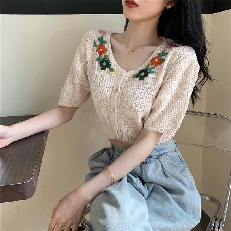 Áo Cardigan Dệt Kim Tay Ngắn Thiết Kế Đơn Giản Hợp Thời Trang | BigBuy360 - bigbuy360.vn