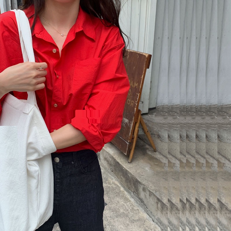 Áo sơ mi nữ form rộng công sở kiểu màu đỏ dài tay vintage hàn quốc cao cấp trơn sm60 kozoda