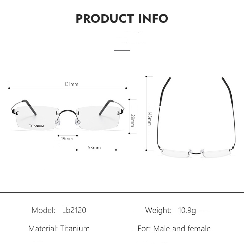 Mắt Kính Gọng Vuông Không Viền Siêu Nhẹ Bằng Titan Phong Cách Bắc Âu Cho Nam Và Nữ Lb2120