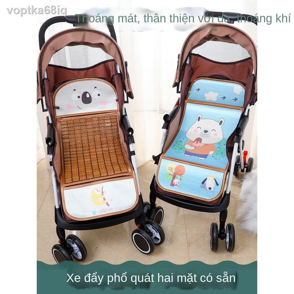 ☃₪ↂĐệm xe đẩy trẻ em băng lụa tre ghế sơ sinh thoáng khí hai mặt phổ quát mùa hè
