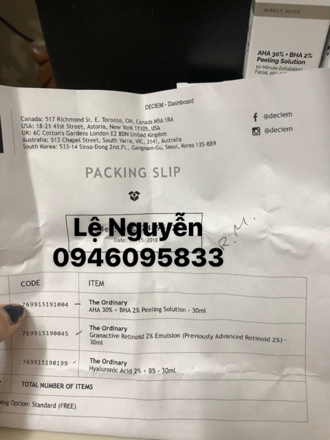 Tẩy tế bào chết hóa học The Ordinary AHA 30% + BHA 2% Peeling Solution