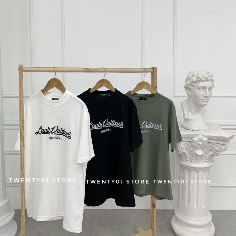 Áo phông LV chữ thêu cổ tròn , Áo thun lv nam nữ