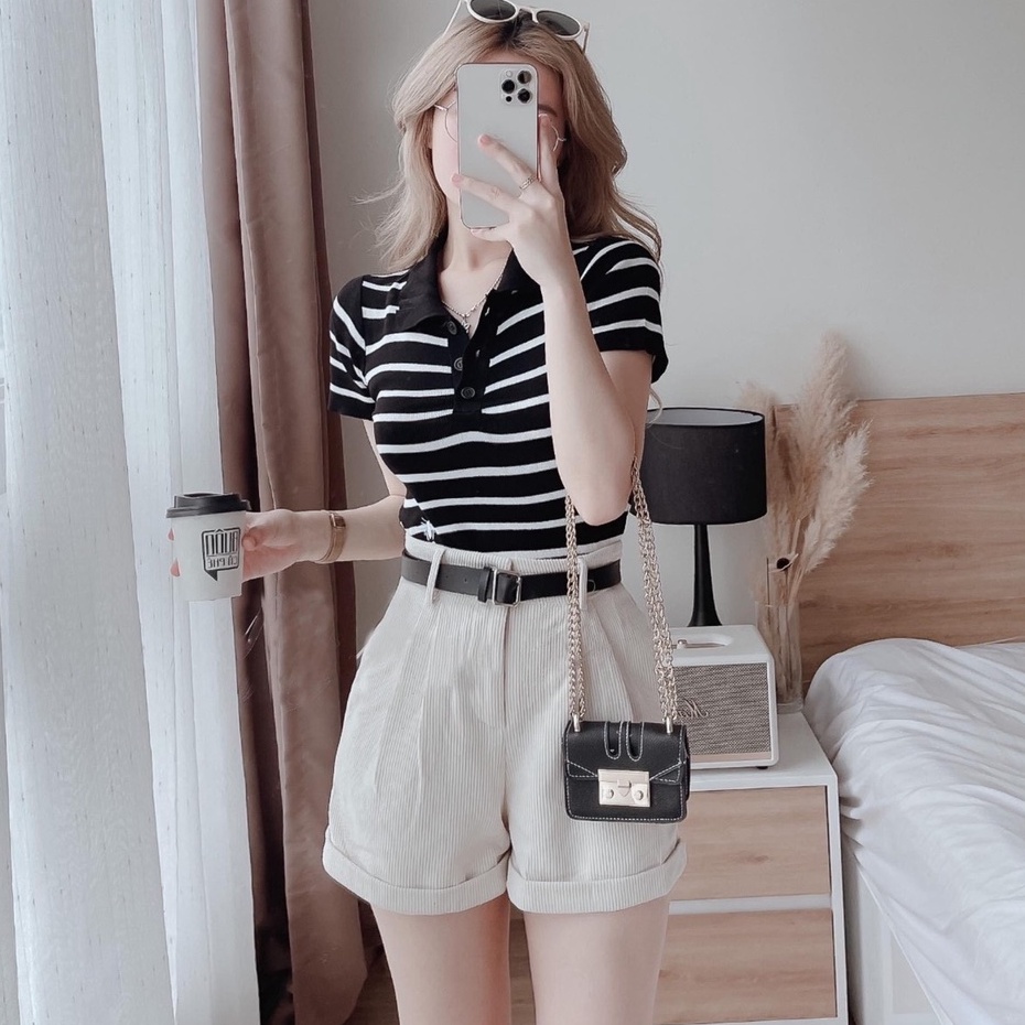 Quần short Nhung Gân Nữ Dập Ly Hàng Thiết Kế Cao Cấp ADO JEANS (NT1102)