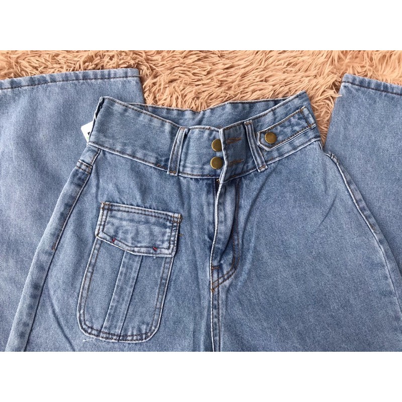 Quần bò ống rộng nữ cạp siêu cao, kiểu túi hộp Ms 46 | BigBuy360 - bigbuy360.vn